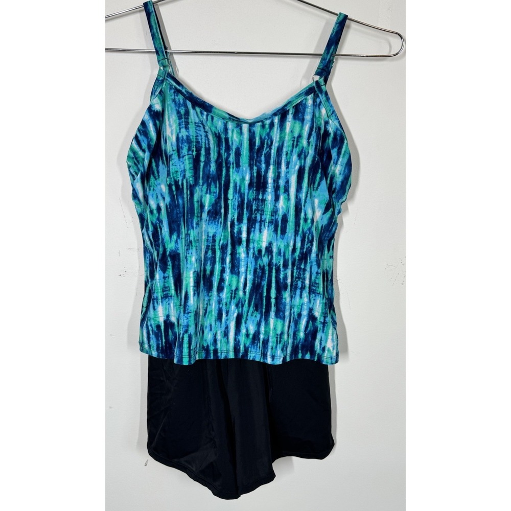 Trim Shaper Farrah Swim‎ Romper Bathing Suit One Piece Blue and Black Size 8